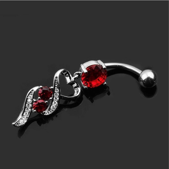 Romantic Stainless Steel Heart Round Crystal Belly Button Ring - Picture 5 of 5